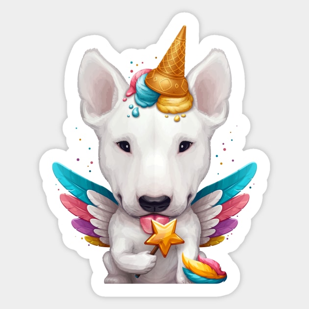 White English Bull Terrier Ice Cream Cone Unicorn Sticker by stonemask